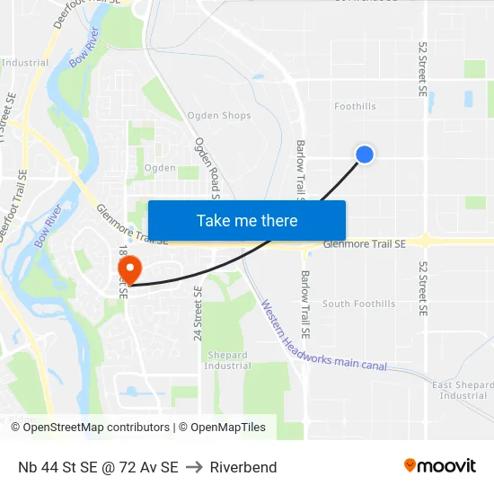 Nb 44 St SE @ 72 Av SE to Riverbend map