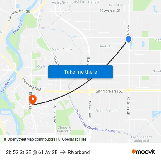 Sb 52 St SE @ 61 Av SE to Riverbend map