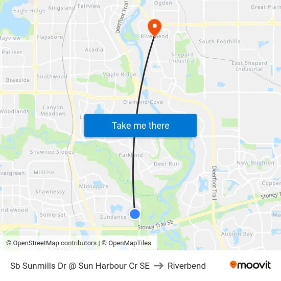 Sb Sunmills Dr @ Sun Harbour Cr SE to Riverbend map
