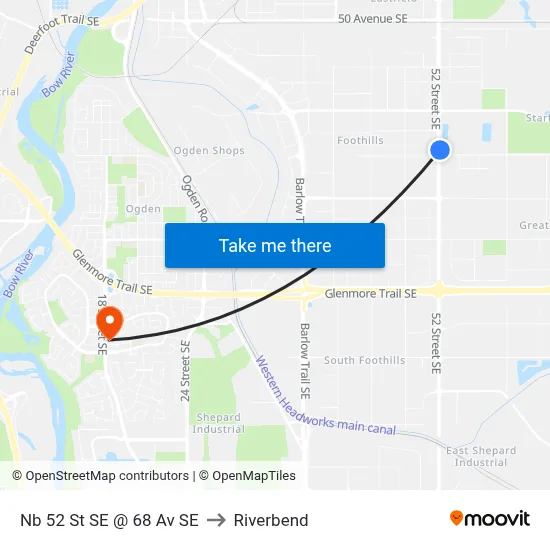 Nb 52 St SE @ 68 Av SE to Riverbend map
