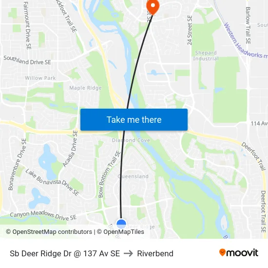 Sb Deer Ridge Dr @ 137 Av SE to Riverbend map