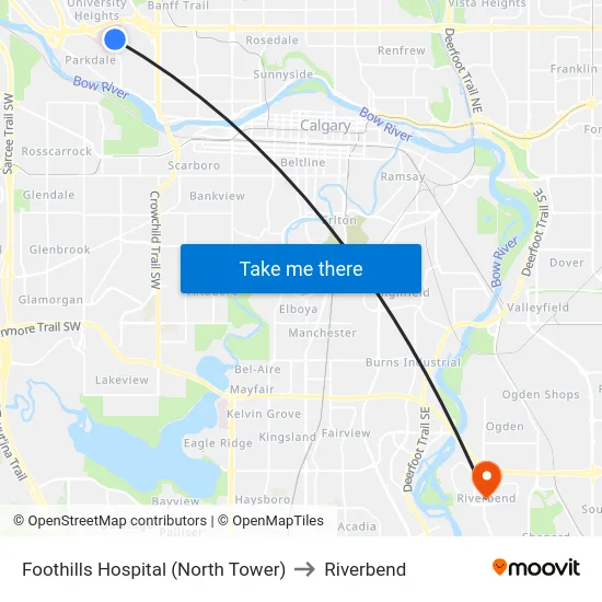 Foothills Hospital (North Tower) to Riverbend map