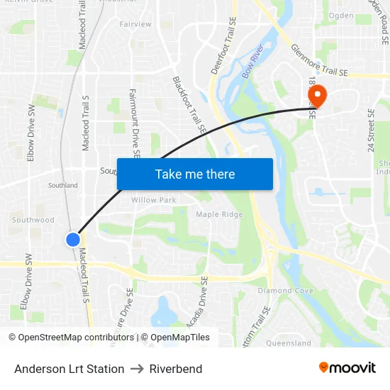 Anderson Lrt Station to Riverbend map