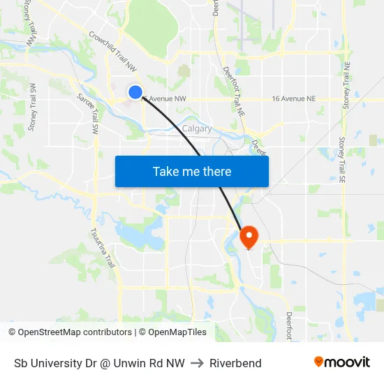 Sb University Dr @ Unwin Rd NW to Riverbend map