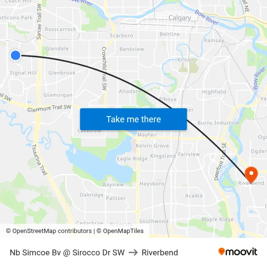 Nb Simcoe Bv @ Sirocco Dr SW to Riverbend map