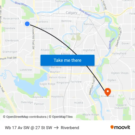 Wb 17 Av SW @ 27 St SW to Riverbend map