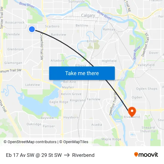 Eb 17 Av SW @ 29 St SW to Riverbend map