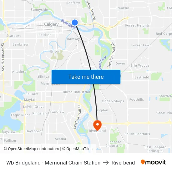 Wb Bridgeland - Memorial Ctrain Station to Riverbend map