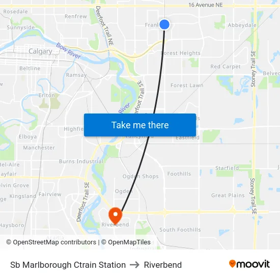 Sb Marlborough Ctrain Station to Riverbend map