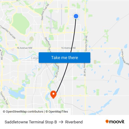 Saddletowne Terminal Stop B to Riverbend map