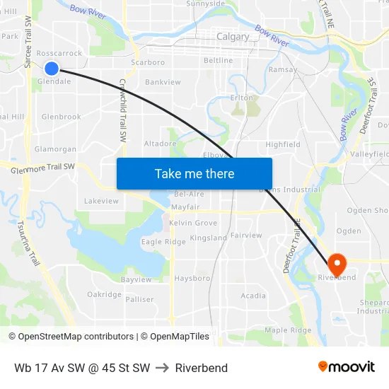 Wb 17 Av SW @ 45 St SW to Riverbend map