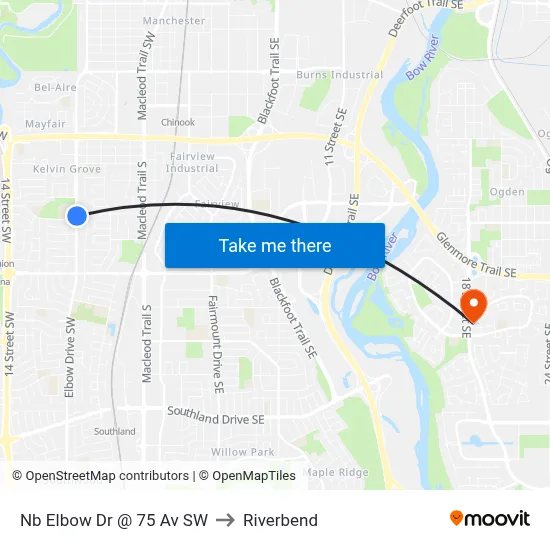 Nb Elbow Dr @ 75 Av SW to Riverbend map