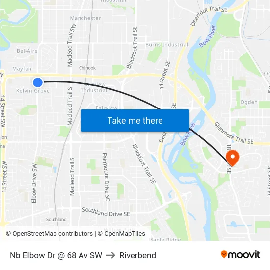 Nb Elbow Dr @  68 Av SW to Riverbend map