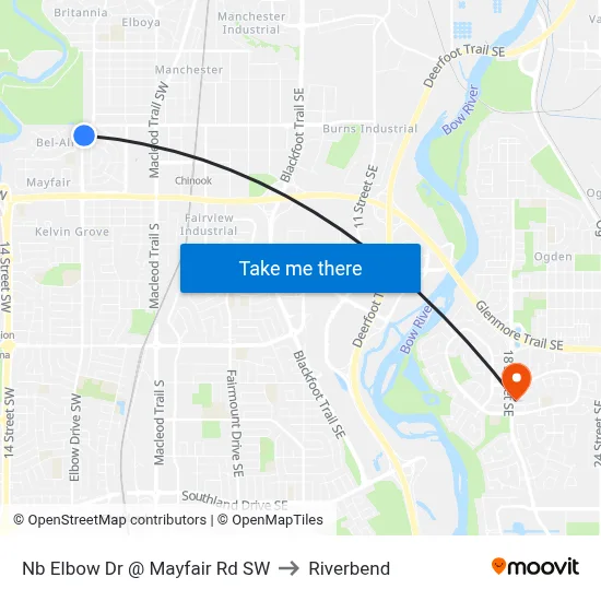 Nb Elbow Dr @ Mayfair Rd SW to Riverbend map