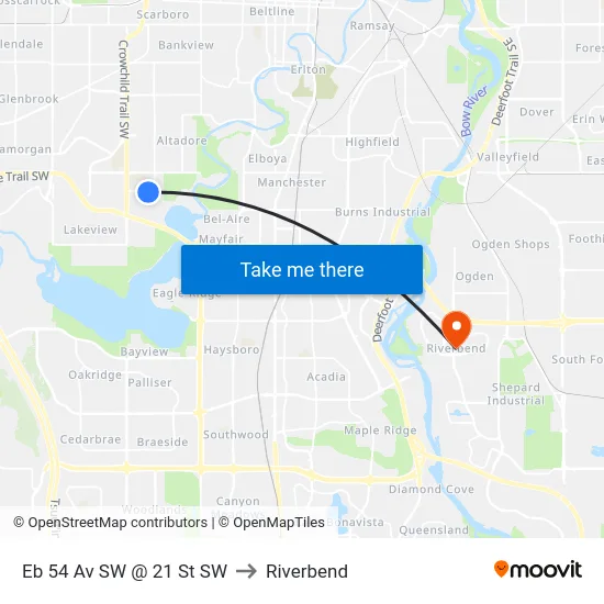 Eb 54 Av SW @ 21 St SW to Riverbend map