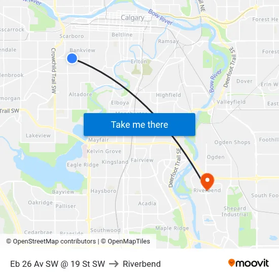 Eb 26 Av SW @ 19 St SW to Riverbend map