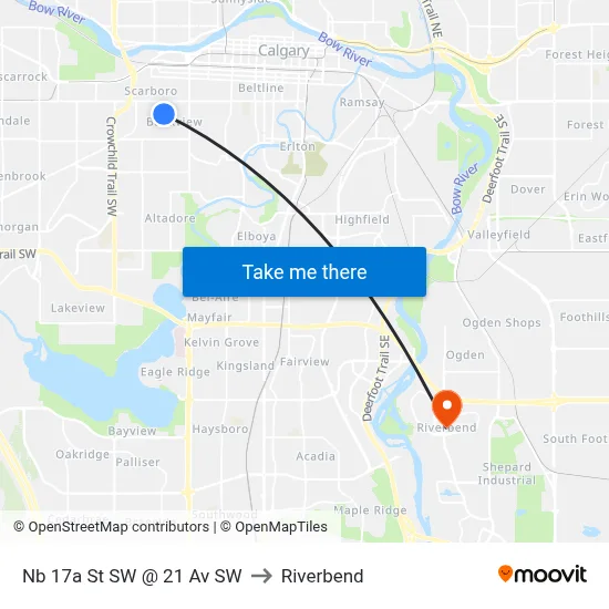 Nb 17a St SW @ 21 Av SW to Riverbend map