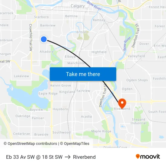 Eb 33 Av SW @ 18 St SW to Riverbend map