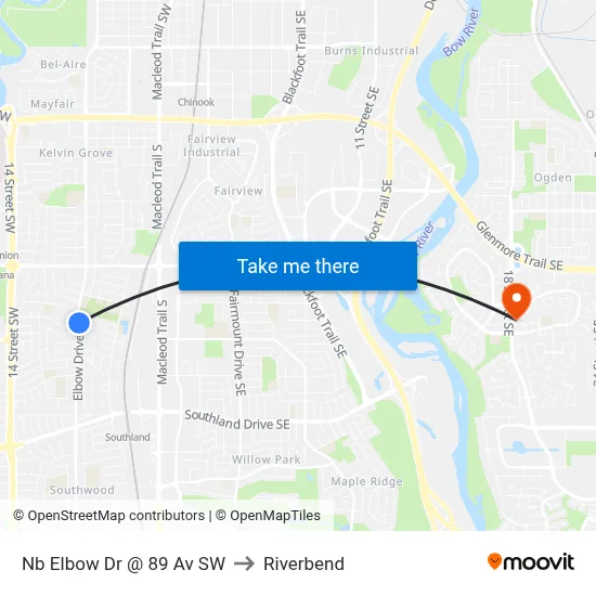 Nb Elbow Dr @ 89 Av SW to Riverbend map