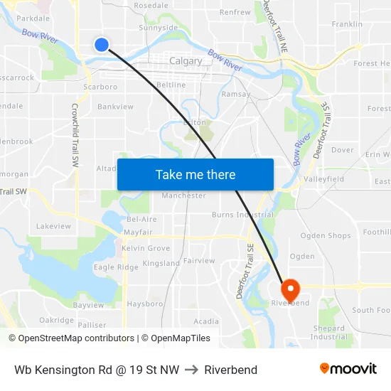 Wb Kensington Rd @ 19 St NW to Riverbend map