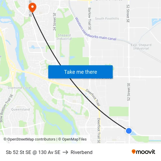 Sb 52 St SE @ 130 Av SE to Riverbend map