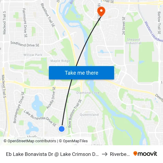 Eb Lake Bonavista Dr @ Lake Crimson Dr SE to Riverbend map