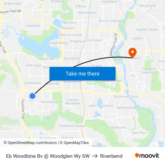 Eb Woodbine Bv @ Woodglen Wy SW to Riverbend map