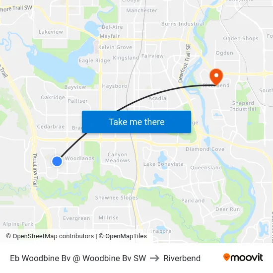 Eb Woodbine Bv @ Woodbine Bv SW to Riverbend map
