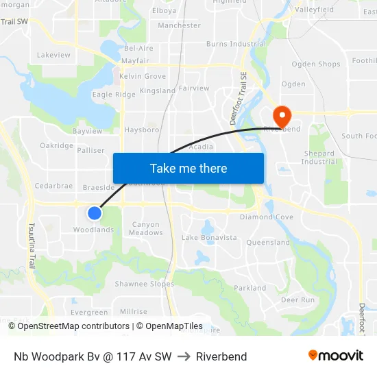 Nb Woodpark Bv @ 117 Av SW to Riverbend map