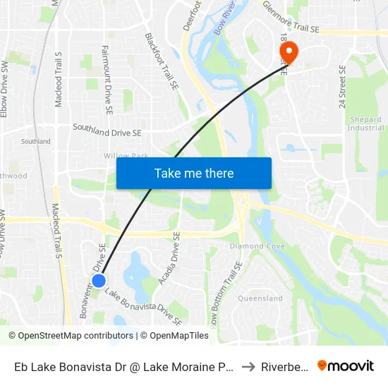 Eb Lake Bonavista Dr @ Lake Moraine Pl SE to Riverbend map