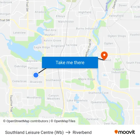 Southland Leisure Centre (Wb) to Riverbend map