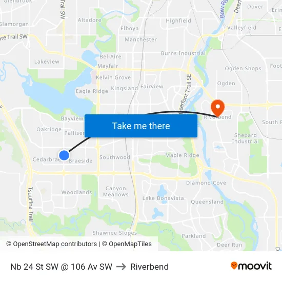 Nb 24 St SW @ 106 Av SW to Riverbend map