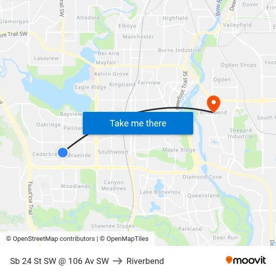 Sb 24 St SW @ 106 Av SW to Riverbend map