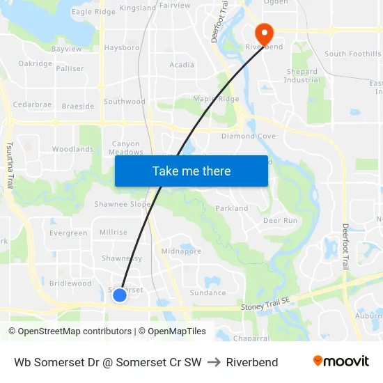 Wb Somerset Dr @ Somerset Cr SW to Riverbend map
