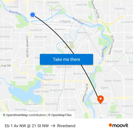 Eb 1 Av NW @ 21 St NW to Riverbend map