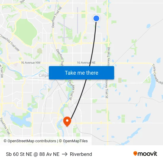 Sb 60 St NE @ 88 Av NE to Riverbend map