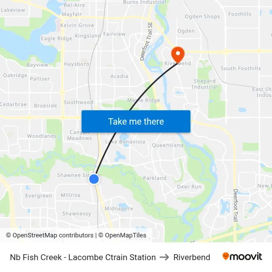 Nb Fish Creek - Lacombe Ctrain Station to Riverbend map