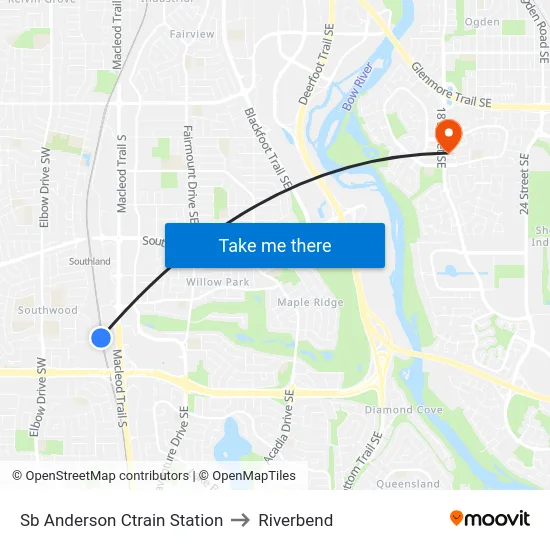 Sb Anderson Ctrain Station to Riverbend map
