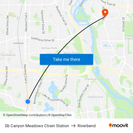 Sb Canyon Meadows Ctrain Station to Riverbend map