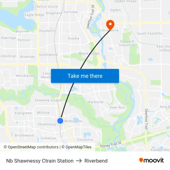 Nb Shawnessy Ctrain Station to Riverbend map