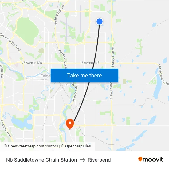 Nb Saddletowne Ctrain Station to Riverbend map
