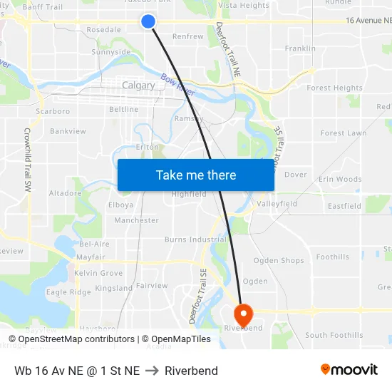Wb 16 Av NE @ 1 St NE to Riverbend map