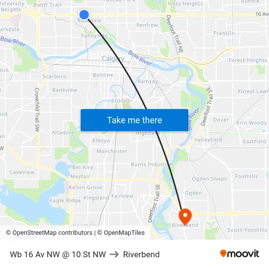 Wb 16 Av NW @ 10 St NW to Riverbend map