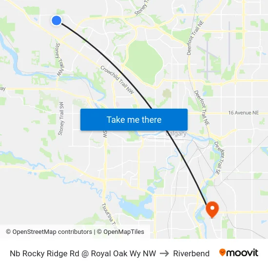 Nb Rocky Ridge Rd @ Royal Oak Wy NW to Riverbend map