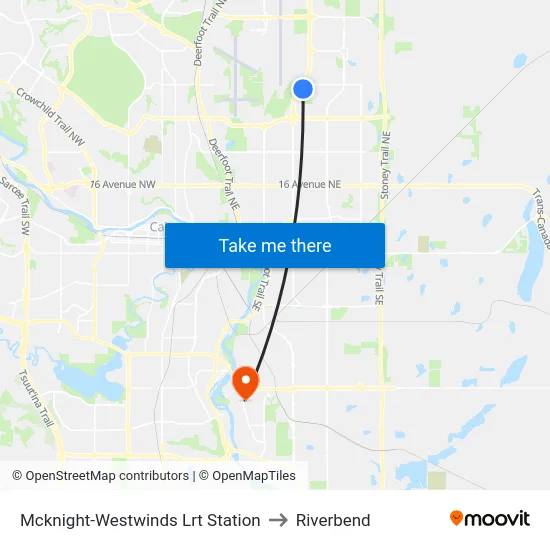 Mcknight-Westwinds Lrt Station to Riverbend map