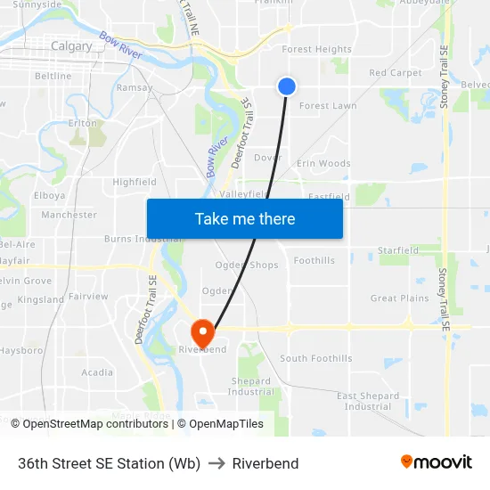 36th Street SE Station (Wb) to Riverbend map