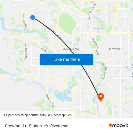 Crowfoot Lrt Station to Riverbend map