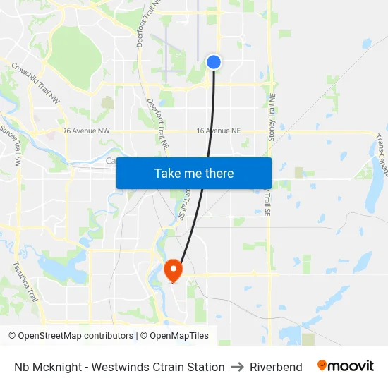 Nb Mcknight - Westwinds Ctrain Station to Riverbend map