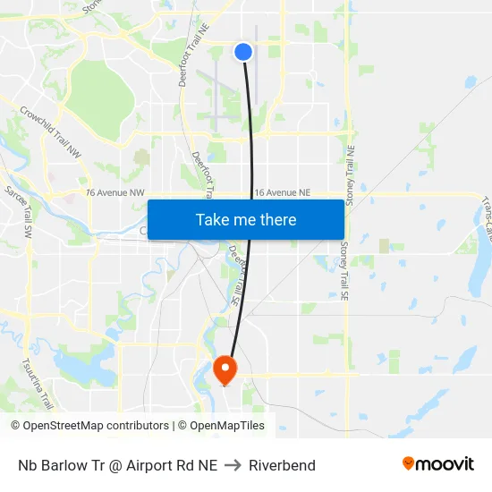 Nb Barlow Tr @ Airport Rd NE to Riverbend map
