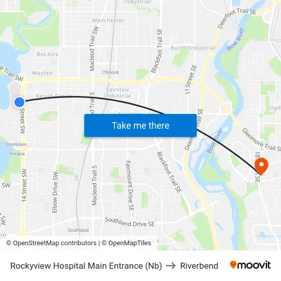 Rockyview Hospital Main Entrance (Nb) to Riverbend map